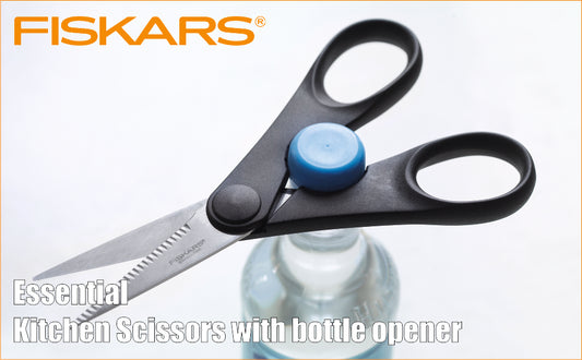 FISKARS Scissors, Essential Scissors, Essential kitchen scissors with opener, Stainless steel.