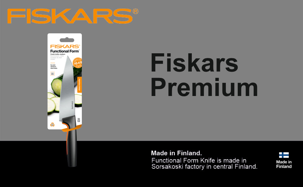 Fiskars FF Knife, FF Cooks knife, Japenese Stainless Steel, Made with Plastic Softgrip Handle, 16cm