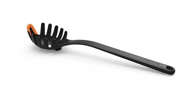 Fiskars Pasta Spoon, Length: 29 cm, Plastic/Silicone, Functional Form, Black/Orange, 1027301