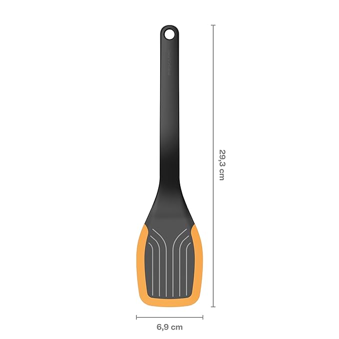 Fiskars Spatula with Silicone, Length: 29 cm, Plastic/Silicone, Functional Form, Black/Orange, 1027300