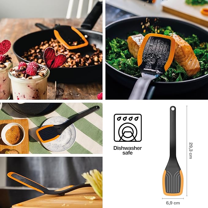 Fiskars Spatula with Silicone, Length: 29 cm, Plastic/Silicone, Functional Form, Black/Orange, 1027300